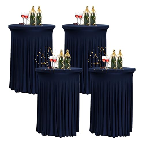 HIOMALY 4pcs Spandex Stretch Cocktail Tischdecke mit Rock, 60/80cm Stehtisch Husse für Bistrotisch, Tischhussen für Stehtische für Party Hochzeit Banketttisch,Marine,24in/60cm von HIOMALY