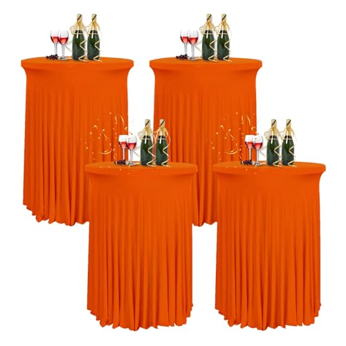 HIOMALY 4pcs Spandex Stretch Cocktail Tischdecke mit Rock, 60/80cm Stehtisch Husse für Bistrotisch, Tischhussen für Stehtische für Party Hochzeit Banketttisch,Orange,24in/60cm von HIOMALY