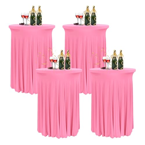 HIOMALY 4pcs Spandex Stretch Cocktail Tischdecke mit Rock, 60/80cm Stehtisch Husse für Bistrotisch, Tischhussen für Stehtische für Party Hochzeit Banketttisch,Pink1,24in/60cm von HIOMALY