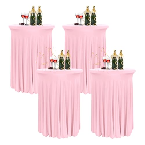 HIOMALY 4pcs Spandex Stretch Cocktail Tischdecke mit Rock, 60/80cm Stehtisch Husse für Bistrotisch, Tischhussen für Stehtische für Party Hochzeit Banketttisch,Pink2,24in/60cm von HIOMALY