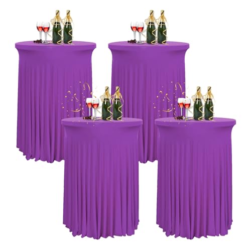 HIOMALY 4pcs Spandex Stretch Cocktail Tischdecke mit Rock, 60/80cm Stehtisch Husse für Bistrotisch, Tischhussen für Stehtische für Party Hochzeit Banketttisch,Purple1,24in/60cm von HIOMALY