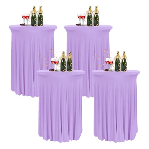 HIOMALY 4pcs Spandex Stretch Cocktail Tischdecke mit Rock, 60/80cm Stehtisch Husse für Bistrotisch, Tischhussen für Stehtische für Party Hochzeit Banketttisch,Purple2,32in/80cm von HIOMALY