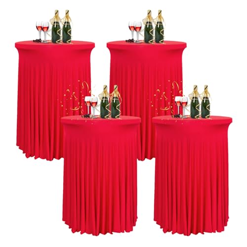 HIOMALY 4pcs Spandex Stretch Cocktail Tischdecke mit Rock, 60/80cm Stehtisch Husse für Bistrotisch, Tischhussen für Stehtische für Party Hochzeit Banketttisch,Red1,24in/60cm von HIOMALY