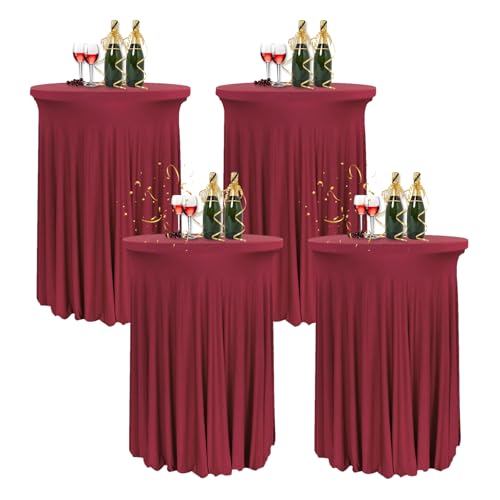 HIOMALY 4pcs Spandex Stretch Cocktail Tischdecke mit Rock, 60/80cm Stehtisch Husse für Bistrotisch, Tischhussen für Stehtische für Party Hochzeit Banketttisch,Red2,24in/60cm von HIOMALY