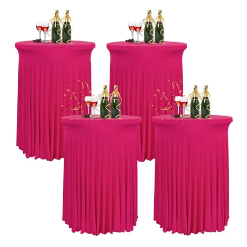 HIOMALY 4pcs Spandex Stretch Cocktail Tischdecke mit Rock, 60/80cm Stehtisch Husse für Bistrotisch, Tischhussen für Stehtische für Party Hochzeit Banketttisch,Rose red,32in/80cm von HIOMALY