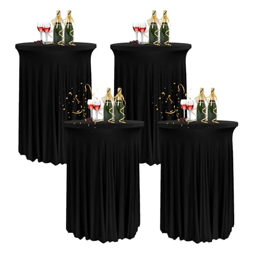 HIOMALY 4pcs Spandex Stretch Cocktail Tischdecke mit Rock, 60/80cm Stehtisch Husse für Bistrotisch, Tischhussen für Stehtische für Party Hochzeit Banketttisch,Schwarz,24in/60cm von HIOMALY