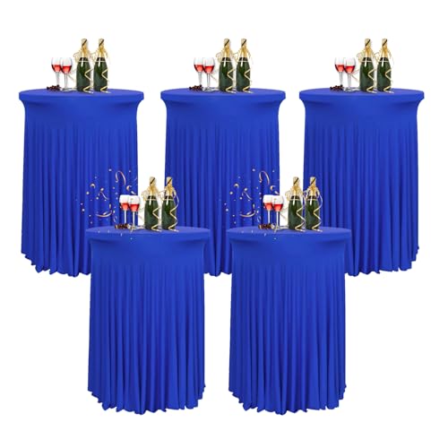 HIOMALY 5pcs Runde Cocktail Tischdecke mit Rock, 60/80cm Spandex Stretch Stehtischhussen für Bistrotisch, High Top Stehtisch Husse für Party Bankett Hochzeit,Blau,32in/80cm von HIOMALY