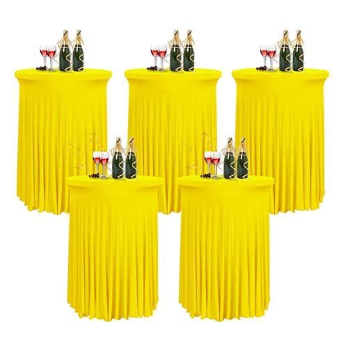 HIOMALY 5pcs Runde Cocktail Tischdecke mit Rock, 60/80cm Spandex Stretch Stehtischhussen für Bistrotisch, High Top Stehtisch Husse für Party Bankett Hochzeit,Gelb,32in/80cm von HIOMALY