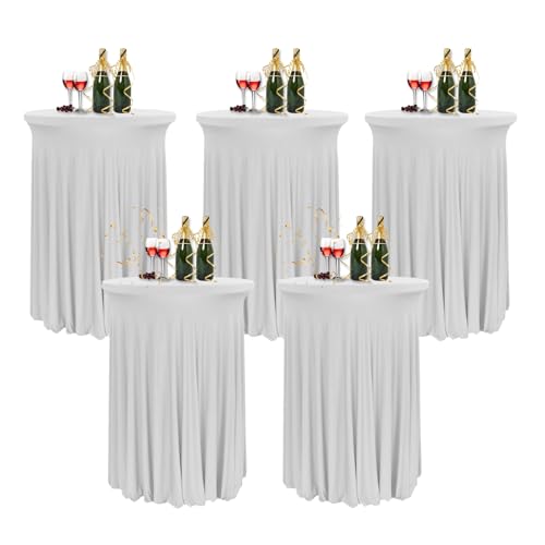 HIOMALY 5pcs Runde Cocktail Tischdecke mit Rock, 60/80cm Spandex Stretch Stehtischhussen für Bistrotisch, High Top Stehtisch Husse für Party Bankett Hochzeit,Grau,24in/60cm von HIOMALY