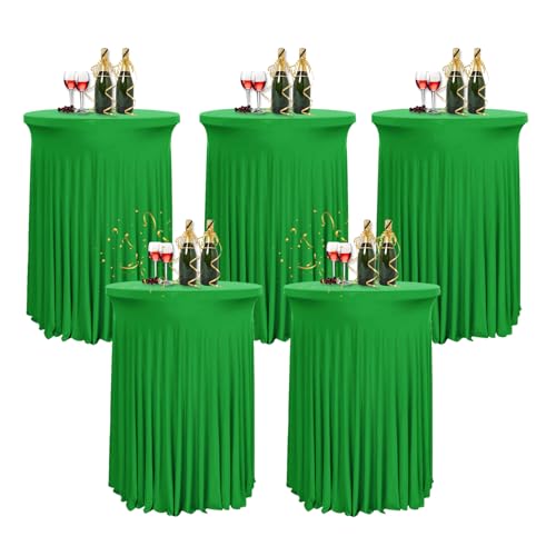 HIOMALY 5pcs Runde Cocktail Tischdecke mit Rock, 60/80cm Spandex Stretch Stehtischhussen für Bistrotisch, High Top Stehtisch Husse für Party Bankett Hochzeit,Green2,32in/80cm von HIOMALY