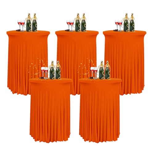 HIOMALY 5pcs Runde Cocktail Tischdecke mit Rock, 60/80cm Spandex Stretch Stehtischhussen für Bistrotisch, High Top Stehtisch Husse für Party Bankett Hochzeit,Orange,24in/60cm von HIOMALY