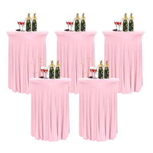 HIOMALY 5pcs Runde Cocktail Tischdecke mit Rock, 60/80cm Spandex Stretch Stehtischhussen für Bistrotisch, High Top Stehtisch Husse für Party Bankett Hochzeit,Pink2,24in/60cm von HIOMALY