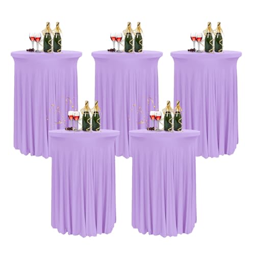 HIOMALY 5pcs Runde Cocktail Tischdecke mit Rock, 60/80cm Spandex Stretch Stehtischhussen für Bistrotisch, High Top Stehtisch Husse für Party Bankett Hochzeit,Purple2,24in/60cm von HIOMALY