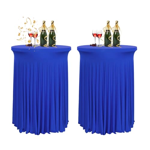 HIOMALY 80 * 110cm Runde Cocktail Tischdecke mit Rock, Stretch Stehtisch Husse für Bistrotisch, Spandex Cocktail Tischrock für Party Bankett Hochzeit Geburtstag,Blau,2pcs von HIOMALY