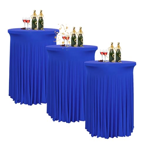 HIOMALY 80 * 110cm Runde Cocktail Tischdecke mit Rock, Stretch Stehtisch Husse für Bistrotisch, Spandex Cocktail Tischrock für Party Bankett Hochzeit Geburtstag,Blau,3pcs von HIOMALY