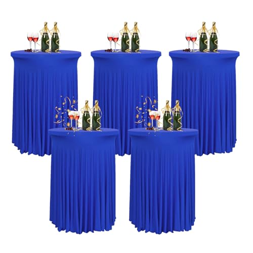 HIOMALY 80 * 110cm Runde Cocktail Tischdecke mit Rock, Stretch Stehtisch Husse für Bistrotisch, Spandex Cocktail Tischrock für Party Bankett Hochzeit Geburtstag,Blau,5pcs von HIOMALY