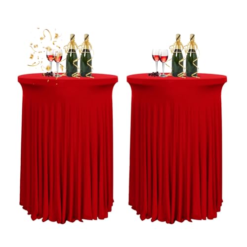 HIOMALY 80 * 110cm Runde Cocktail Tischdecke mit Rock, Stretch Stehtisch Husse für Bistrotisch, Spandex Cocktail Tischrock für Party Bankett Hochzeit Geburtstag,Burgundy,2pcs von HIOMALY