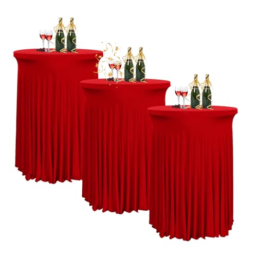 HIOMALY 80 * 110cm Runde Cocktail Tischdecke mit Rock, Stretch Stehtisch Husse für Bistrotisch, Spandex Cocktail Tischrock für Party Bankett Hochzeit Geburtstag,Burgundy,3pcs von HIOMALY