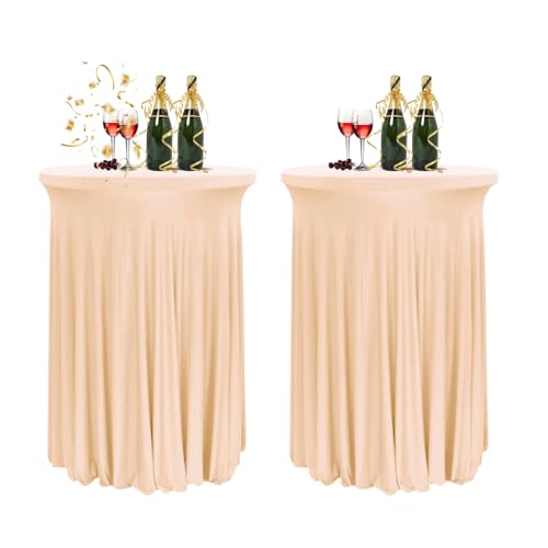 HIOMALY 80 * 110cm Runde Cocktail Tischdecke mit Rock, Stretch Stehtisch Husse für Bistrotisch, Spandex Cocktail Tischrock für Party Bankett Hochzeit Geburtstag,Champagne,2pcs von HIOMALY