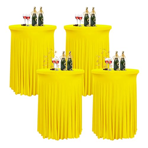 HIOMALY 80 * 110cm Runde Cocktail Tischdecke mit Rock, Stretch Stehtisch Husse für Bistrotisch, Spandex Cocktail Tischrock für Party Bankett Hochzeit Geburtstag,Gelb,4pcs von HIOMALY