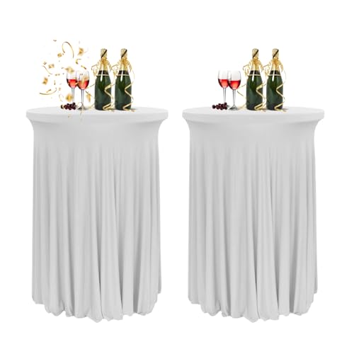 HIOMALY 80 * 110cm Runde Cocktail Tischdecke mit Rock, Stretch Stehtisch Husse für Bistrotisch, Spandex Cocktail Tischrock für Party Bankett Hochzeit Geburtstag,Grau,2pcs von HIOMALY