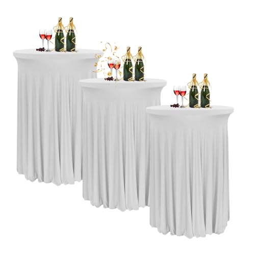 HIOMALY 80 * 110cm Runde Cocktail Tischdecke mit Rock, Stretch Stehtisch Husse für Bistrotisch, Spandex Cocktail Tischrock für Party Bankett Hochzeit Geburtstag,Grau,3pcs von HIOMALY