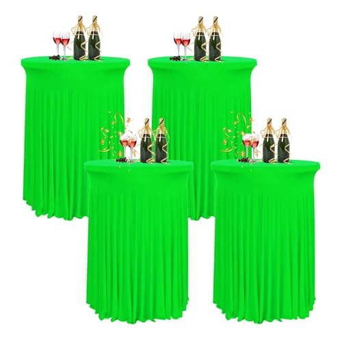 HIOMALY 80 * 110cm Runde Cocktail Tischdecke mit Rock, Stretch Stehtisch Husse für Bistrotisch, Spandex Cocktail Tischrock für Party Bankett Hochzeit Geburtstag,Green1,4pcs von HIOMALY