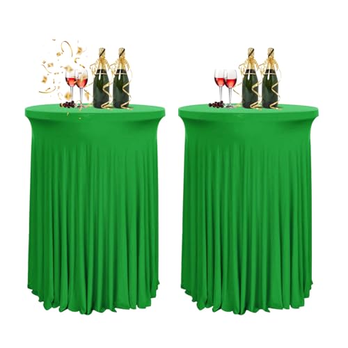 HIOMALY 80 * 110cm Runde Cocktail Tischdecke mit Rock, Stretch Stehtisch Husse für Bistrotisch, Spandex Cocktail Tischrock für Party Bankett Hochzeit Geburtstag,Green2,2pcs von HIOMALY