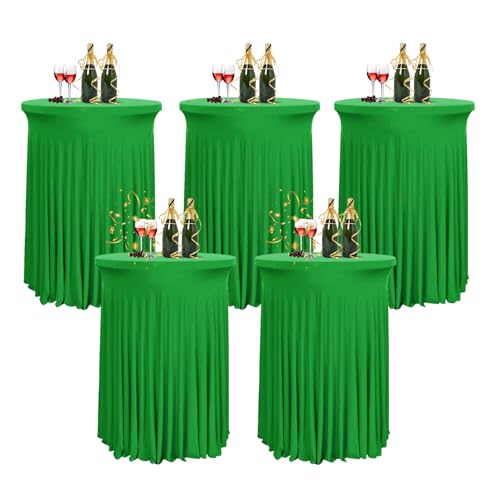 HIOMALY 80 * 110cm Runde Cocktail Tischdecke mit Rock, Stretch Stehtisch Husse für Bistrotisch, Spandex Cocktail Tischrock für Party Bankett Hochzeit Geburtstag,Green2,5pcs von HIOMALY