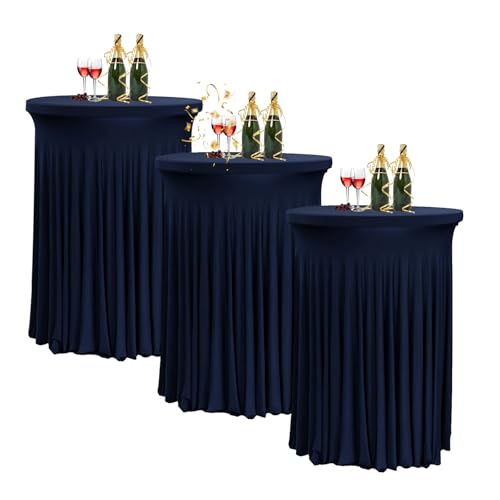 HIOMALY 80 * 110cm Runde Cocktail Tischdecke mit Rock, Stretch Stehtisch Husse für Bistrotisch, Spandex Cocktail Tischrock für Party Bankett Hochzeit Geburtstag,Marine,3pcs von HIOMALY