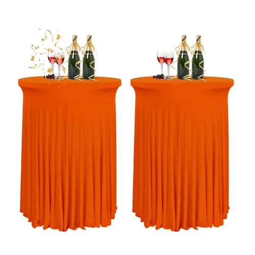 HIOMALY 80 * 110cm Runde Cocktail Tischdecke mit Rock, Stretch Stehtisch Husse für Bistrotisch, Spandex Cocktail Tischrock für Party Bankett Hochzeit Geburtstag,Orange,2pcs von HIOMALY