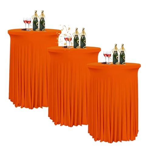 HIOMALY 80 * 110cm Runde Cocktail Tischdecke mit Rock, Stretch Stehtisch Husse für Bistrotisch, Spandex Cocktail Tischrock für Party Bankett Hochzeit Geburtstag,Orange,3pcs von HIOMALY