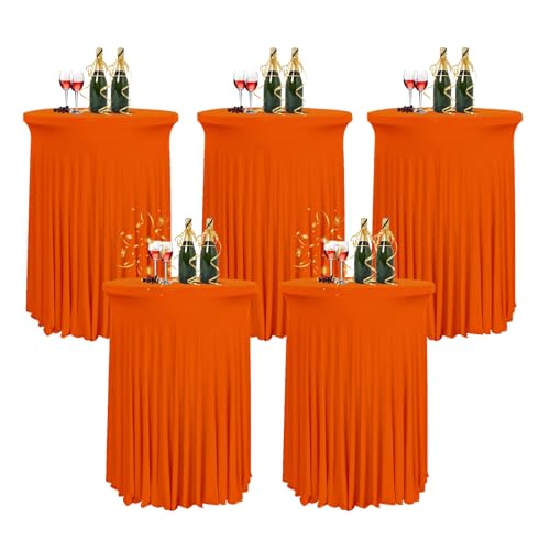 HIOMALY 80 * 110cm Runde Cocktail Tischdecke mit Rock, Stretch Stehtisch Husse für Bistrotisch, Spandex Cocktail Tischrock für Party Bankett Hochzeit Geburtstag,Orange,5pcs von HIOMALY