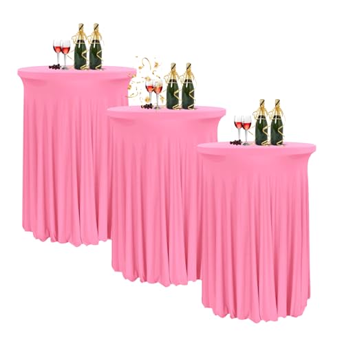 HIOMALY 80 * 110cm Runde Cocktail Tischdecke mit Rock, Stretch Stehtisch Husse für Bistrotisch, Spandex Cocktail Tischrock für Party Bankett Hochzeit Geburtstag,Pink1,3pcs von HIOMALY