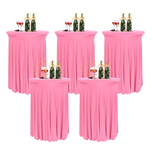 HIOMALY 80 * 110cm Runde Cocktail Tischdecke mit Rock, Stretch Stehtisch Husse für Bistrotisch, Spandex Cocktail Tischrock für Party Bankett Hochzeit Geburtstag,Pink1,5pcs von HIOMALY