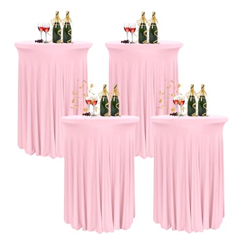 HIOMALY 80 * 110cm Runde Cocktail Tischdecke mit Rock, Stretch Stehtisch Husse für Bistrotisch, Spandex Cocktail Tischrock für Party Bankett Hochzeit Geburtstag,Pink2,4pcs von HIOMALY