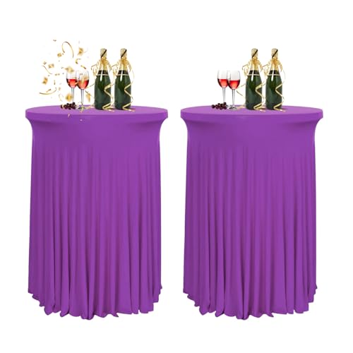 HIOMALY 80 * 110cm Runde Cocktail Tischdecke mit Rock, Stretch Stehtisch Husse für Bistrotisch, Spandex Cocktail Tischrock für Party Bankett Hochzeit Geburtstag,Purple1,2pcs von HIOMALY