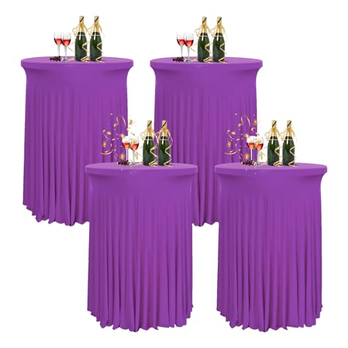 HIOMALY 80 * 110cm Runde Cocktail Tischdecke mit Rock, Stretch Stehtisch Husse für Bistrotisch, Spandex Cocktail Tischrock für Party Bankett Hochzeit Geburtstag,Purple1,4pcs von HIOMALY