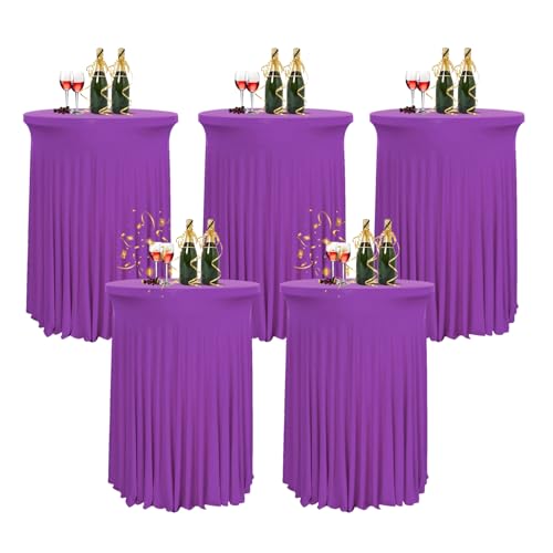 HIOMALY 80 * 110cm Runde Cocktail Tischdecke mit Rock, Stretch Stehtisch Husse für Bistrotisch, Spandex Cocktail Tischrock für Party Bankett Hochzeit Geburtstag,Purple1,5pcs von HIOMALY