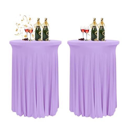 HIOMALY 80 * 110cm Runde Cocktail Tischdecke mit Rock, Stretch Stehtisch Husse für Bistrotisch, Spandex Cocktail Tischrock für Party Bankett Hochzeit Geburtstag,Purple2,2pcs von HIOMALY