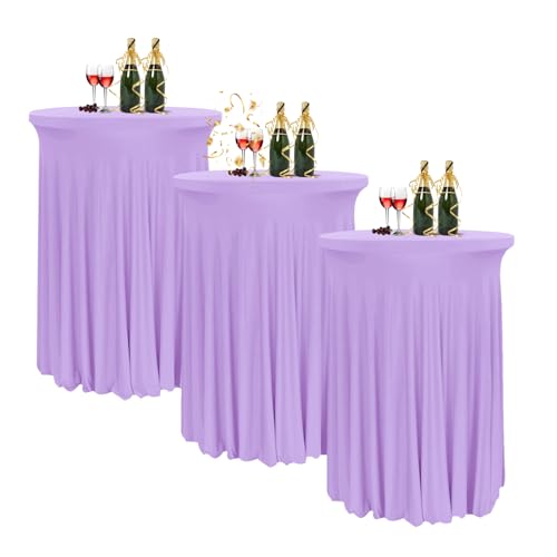 HIOMALY 80 * 110cm Runde Cocktail Tischdecke mit Rock, Stretch Stehtisch Husse für Bistrotisch, Spandex Cocktail Tischrock für Party Bankett Hochzeit Geburtstag,Purple2,3pcs von HIOMALY