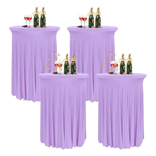 HIOMALY 80 * 110cm Runde Cocktail Tischdecke mit Rock, Stretch Stehtisch Husse für Bistrotisch, Spandex Cocktail Tischrock für Party Bankett Hochzeit Geburtstag,Purple2,4pcs von HIOMALY