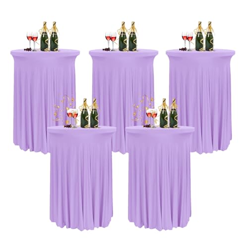 HIOMALY 80 * 110cm Runde Cocktail Tischdecke mit Rock, Stretch Stehtisch Husse für Bistrotisch, Spandex Cocktail Tischrock für Party Bankett Hochzeit Geburtstag,Purple2,5pcs von HIOMALY