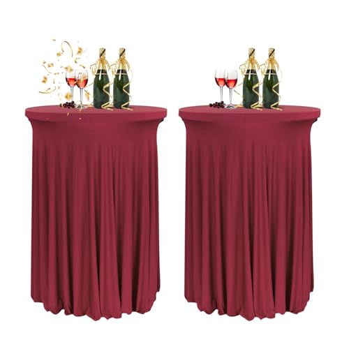 HIOMALY 80 * 110cm Runde Cocktail Tischdecke mit Rock, Stretch Stehtisch Husse für Bistrotisch, Spandex Cocktail Tischrock für Party Bankett Hochzeit Geburtstag,Red2,2pcs von HIOMALY