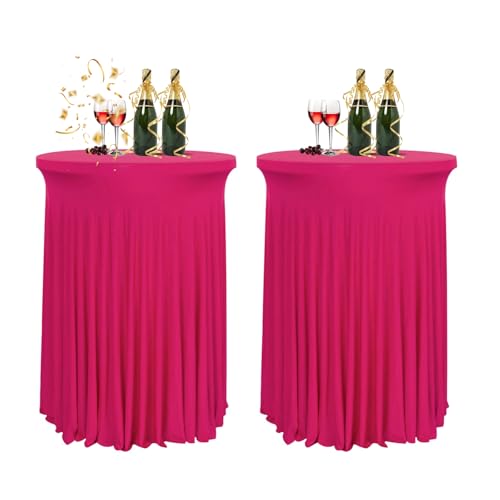 HIOMALY 80 * 110cm Runde Cocktail Tischdecke mit Rock, Stretch Stehtisch Husse für Bistrotisch, Spandex Cocktail Tischrock für Party Bankett Hochzeit Geburtstag,Rose red,2pcs von HIOMALY