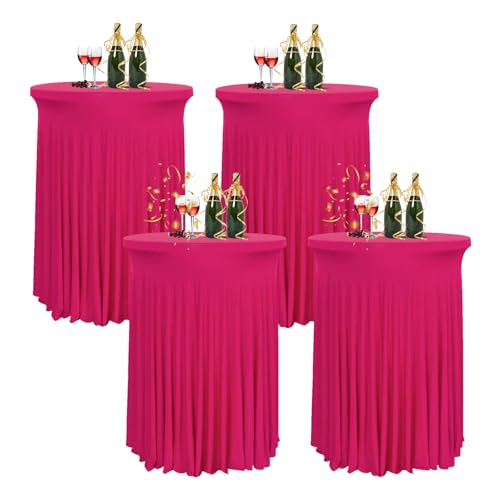 HIOMALY 80 * 110cm Runde Cocktail Tischdecke mit Rock, Stretch Stehtisch Husse für Bistrotisch, Spandex Cocktail Tischrock für Party Bankett Hochzeit Geburtstag,Rose red,4pcs von HIOMALY