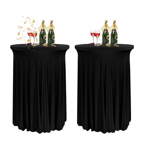 HIOMALY 80 * 110cm Runde Cocktail Tischdecke mit Rock, Stretch Stehtisch Husse für Bistrotisch, Spandex Cocktail Tischrock für Party Bankett Hochzeit Geburtstag,Schwarz,2pcs von HIOMALY