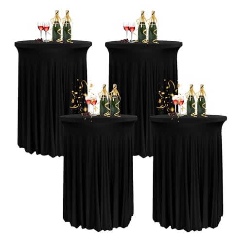 HIOMALY 80 * 110cm Runde Cocktail Tischdecke mit Rock, Stretch Stehtisch Husse für Bistrotisch, Spandex Cocktail Tischrock für Party Bankett Hochzeit Geburtstag,Schwarz,4pcs von HIOMALY