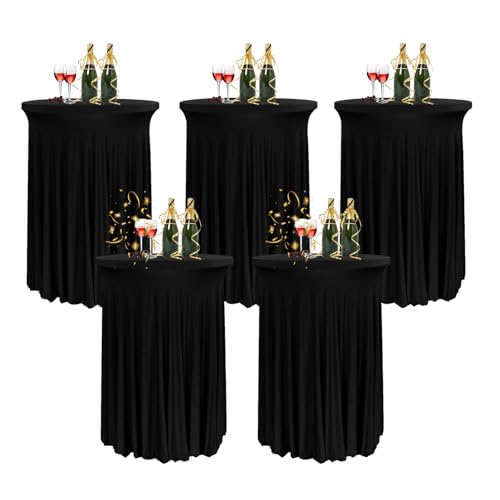 HIOMALY 80 * 110cm Runde Cocktail Tischdecke mit Rock, Stretch Stehtisch Husse für Bistrotisch, Spandex Cocktail Tischrock für Party Bankett Hochzeit Geburtstag,Schwarz,5pcs von HIOMALY