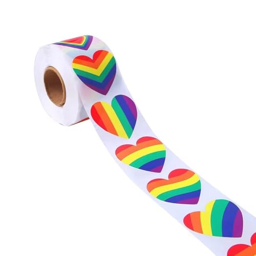 500 Stück Regenbogen-Herz-Aufkleber, 2,5 cm, 3,8 cm, selbstklebende Verpackungsetiketten für Umschläge, Kartons, Verpackungen, Dekoration von HIOPOIUYT